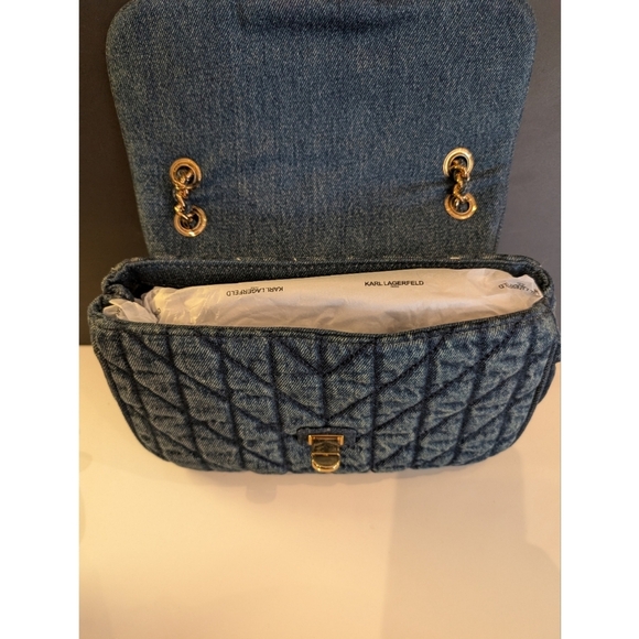 NWT Karl Lagerfeld Denim Quilted Shoulder Bag - Picture 7 of 10